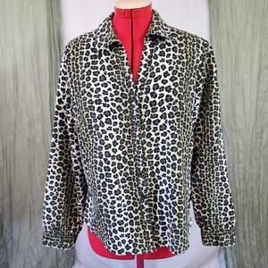 Harmony & Vine Brown and Green Animal Print Button Up Long Sleeve Blouse Size L